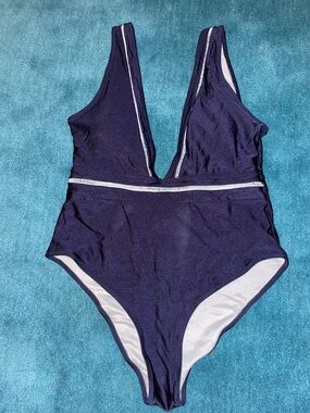 Cupshe Navy One-Piece Swimsuit with White Trim